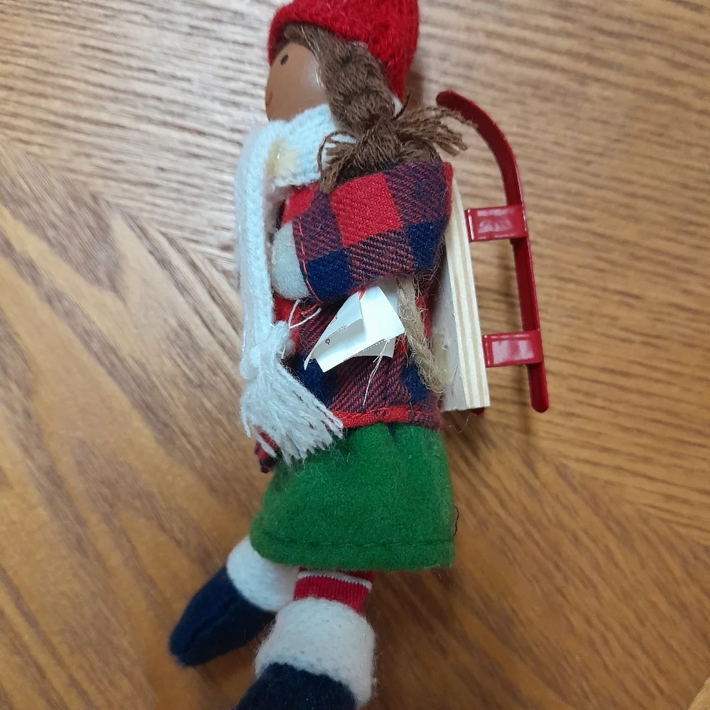 Christmas Wooden Doll Ornament On A Sleigh Size:5